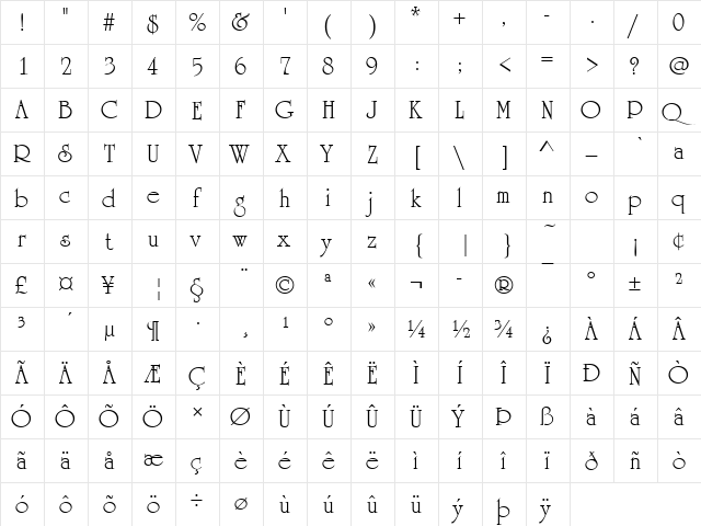 URWUndarumT Regular font glyphpreview