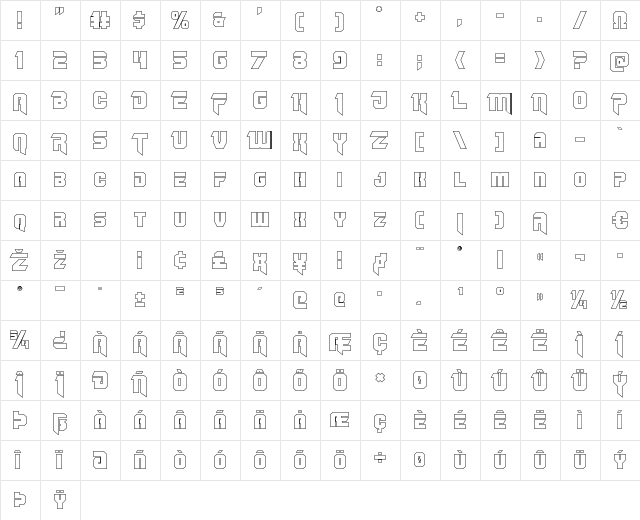 OmegaForce Outline Regular font glyphpreview