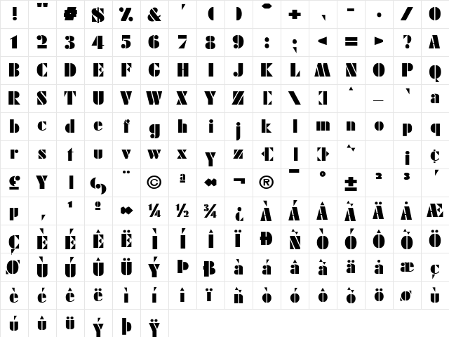 Futura Black font glyphpreview