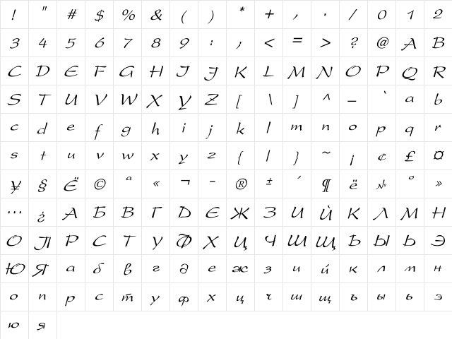 Present_Script Italic font glyphpreview