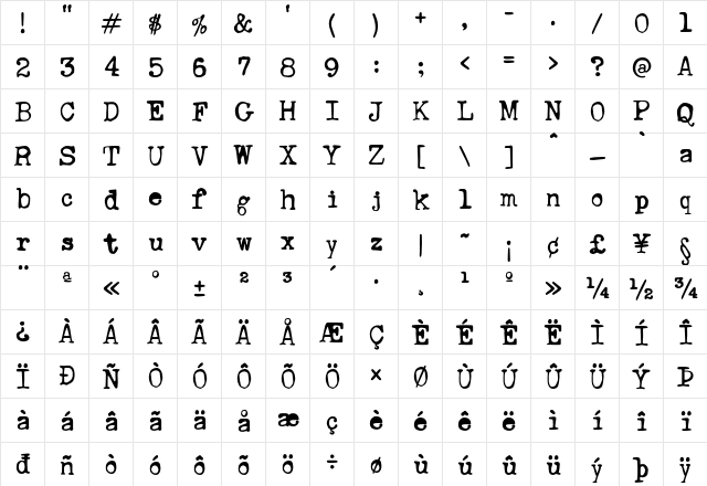 Ana's Rusty Typewriter Regular font glyphpreview