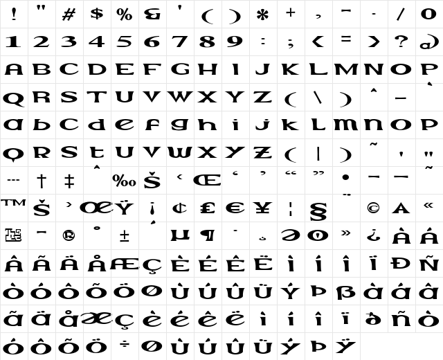 Extrano Regular font glyphpreview