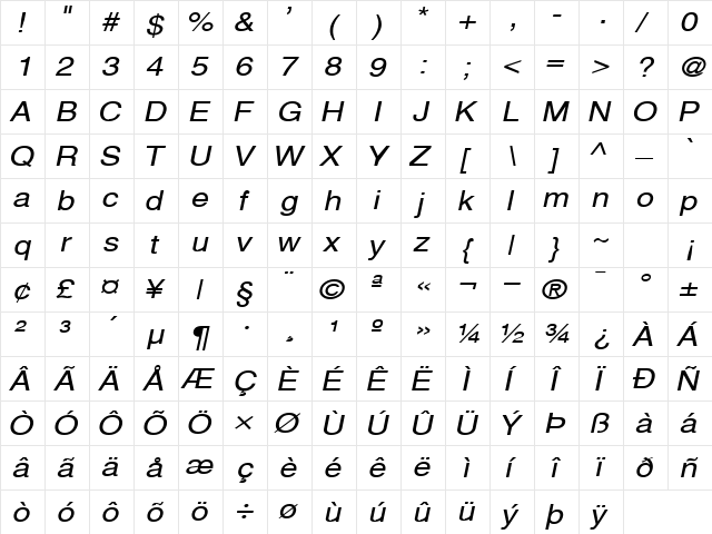 Alps Wide Italic font glyphpreview
