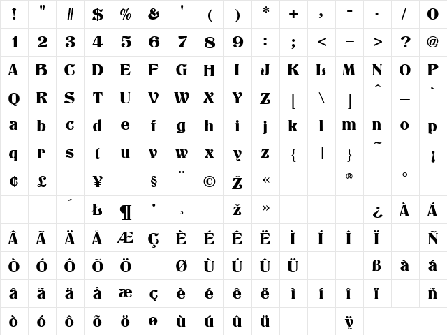 Titania Regular font glyphpreview