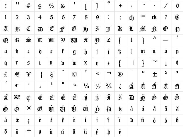 Cloister Black Light font glyphpreview