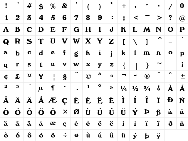 Windsor Roman font glyphpreview