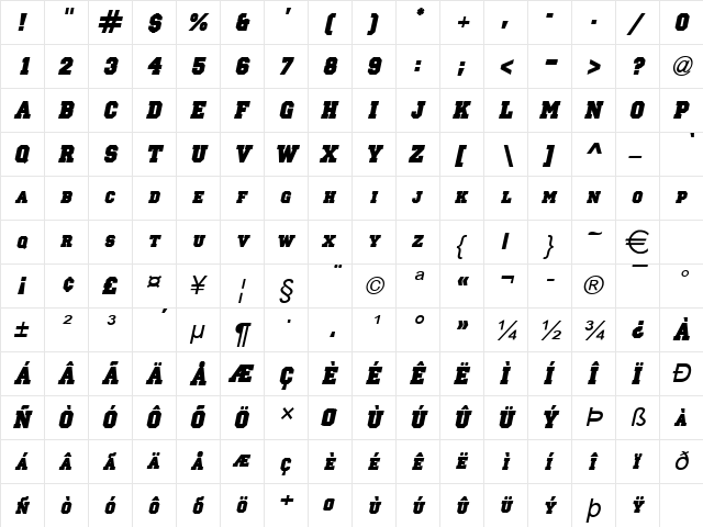 PrincetonSolid Italic font glyphpreview