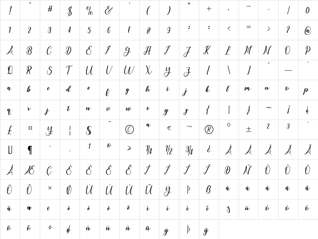andayani Regular font glyphpreview