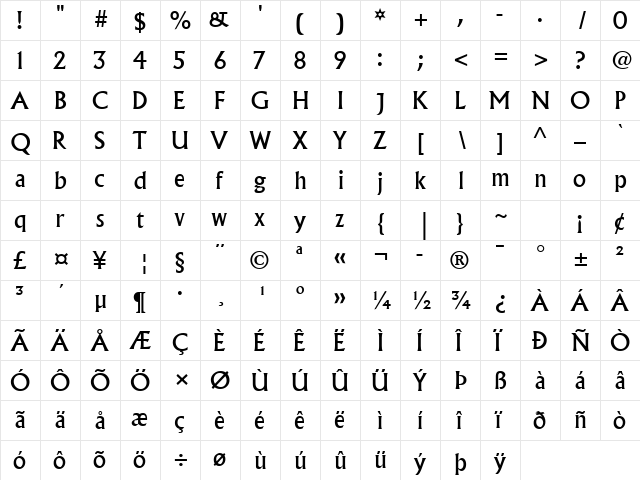 Albertus MT Regular font glyphpreview