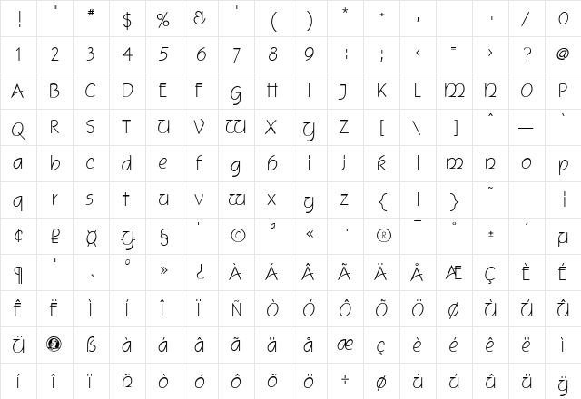 Sheela Regular font glyphpreview