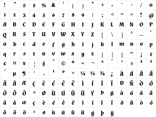 Almendra Bold font glyphpreview