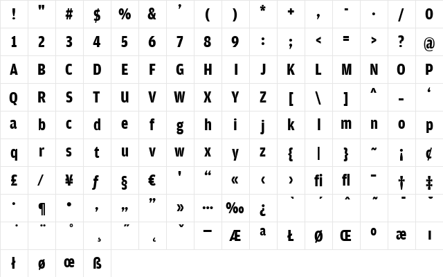 AmplitudeCond-Bold Regular font glyphpreview