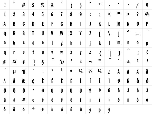 FranklinGothicEF ExtraCondens font glyphpreview
