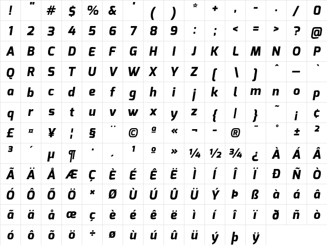 Exo Extra Bold Italic font glyphpreview