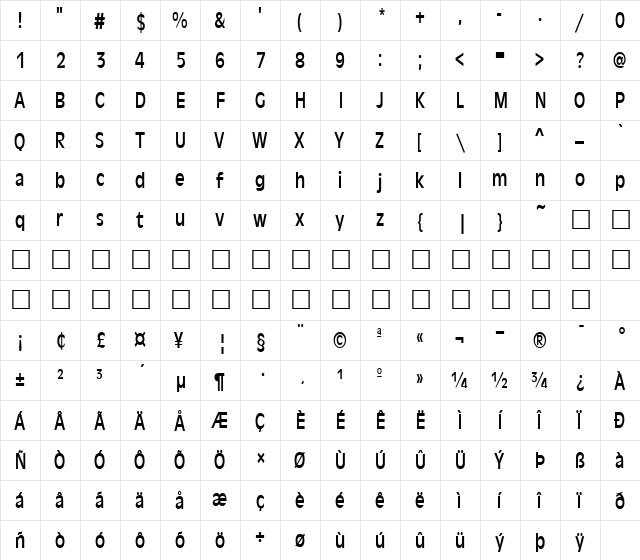 FZ BASIC 2 COND Normal font glyphpreview