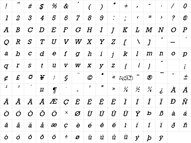 Rockney Italic font glyphpreview