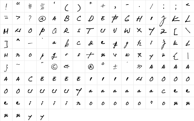 Yuqato Handwriting Regular font glyphpreview