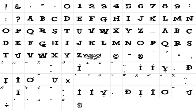 VNIYahoo Regular font glyphpreview