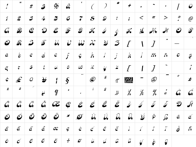 FunkyFaceUpright Italic font glyphpreview