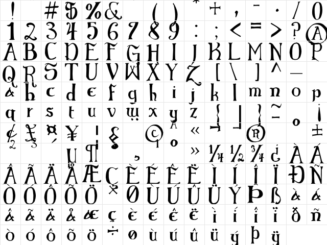 Elementary Gothic Regular font glyphpreview