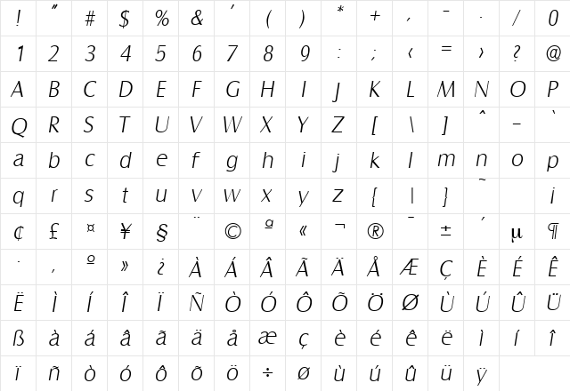 Salzburg-Serial-ExtraLight RegularItalic font glyphpreview