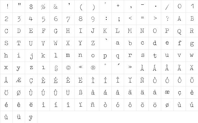 Typewriter ExtraLight font glyphpreview