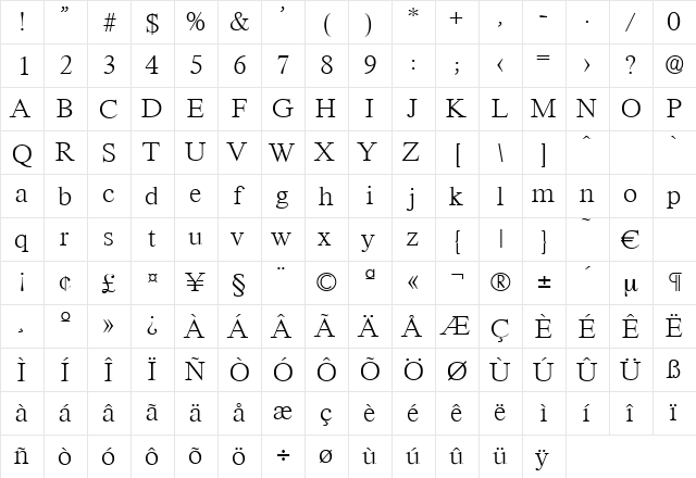 Riccione-Xlight Regular font glyphpreview