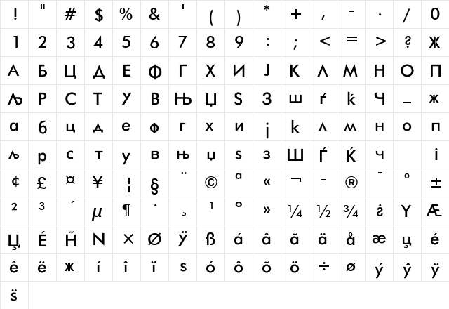 TVSkopje Normal font glyphpreview