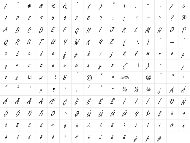 FreelanceScript normal font glyphpreview