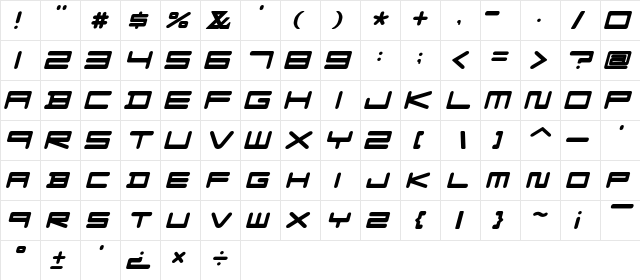 F-Zero GX Venue Font Italic font glyphpreview