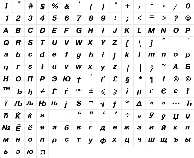 PragmaticaMACCTT BoldItalic font glyphpreview