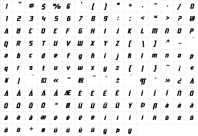 SF Electrotome Bold Oblique font glyphpreview