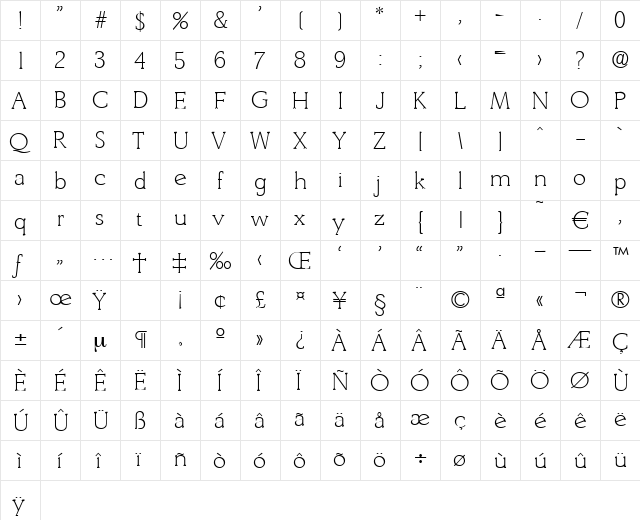 Derringer-Xlight Regular font glyphpreview