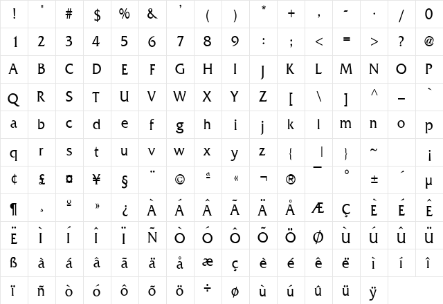 Franco Condensed Normal font glyphpreview