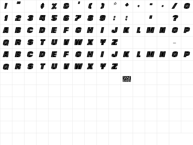 StarsCapsHeavy Italic font glyphpreview