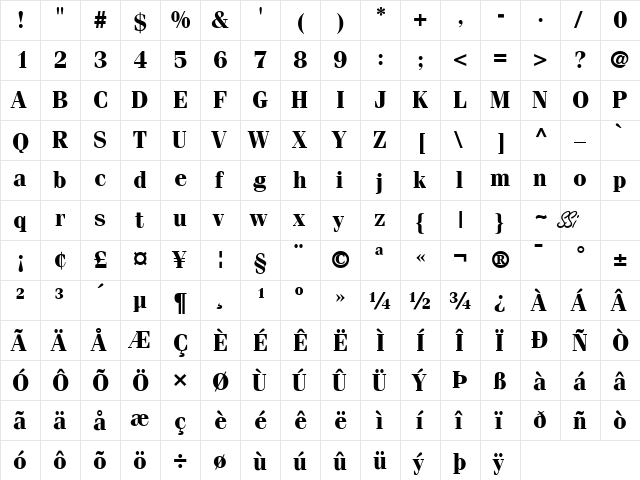 Compendium SSi Bold font glyphpreview