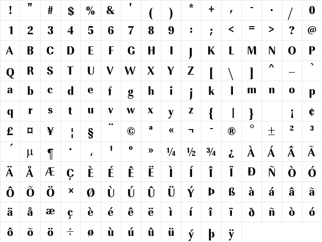 URWImperialTExtBolExtNar Regular font glyphpreview