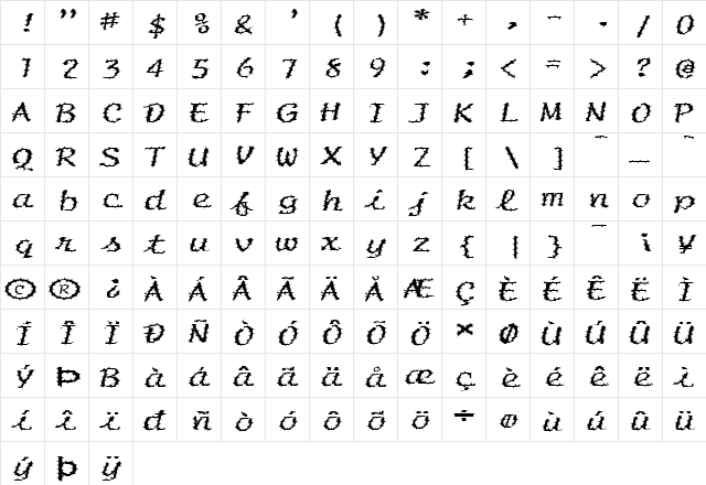 FZ HAND 20 SPIKED EX Normal font glyphpreview