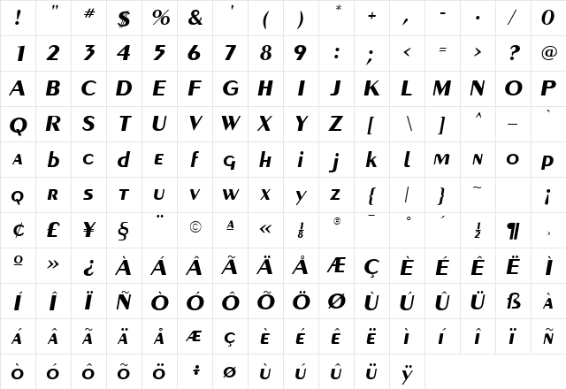 Carnati SSi Bold Italic font glyphpreview