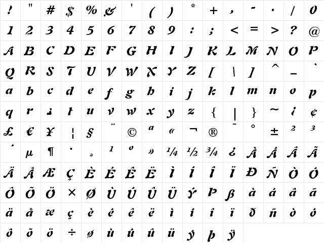 Freeform 721 Black Italic font glyphpreview