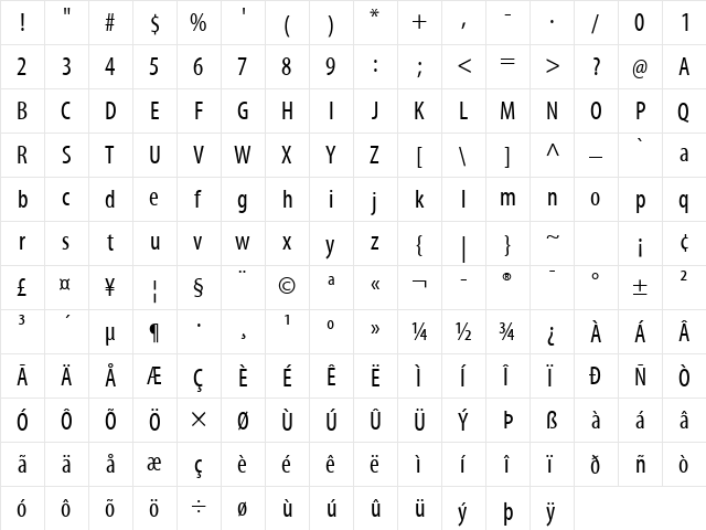 Myriad Pro Cond Regular font glyphpreview