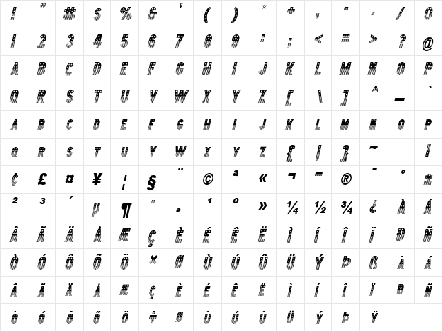 Bunting 2Condensed Italic font glyphpreview