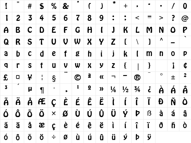 Tramp Normal font glyphpreview