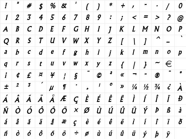 FlairCondensed BoldItalic font glyphpreview