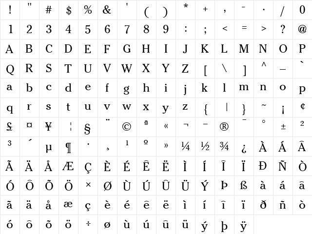 ITCCheltenham-Book Book font glyphpreview