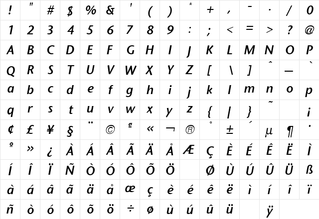 Stone Sans Semi Bold Italic font glyphpreview