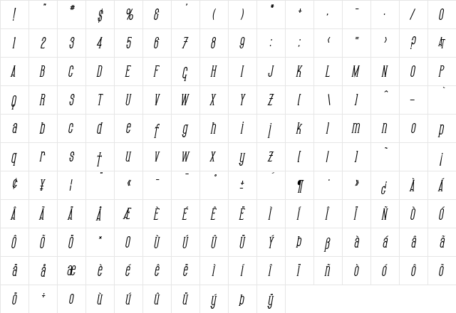 SF Gothican Condensed Bold Oblique font glyphpreview