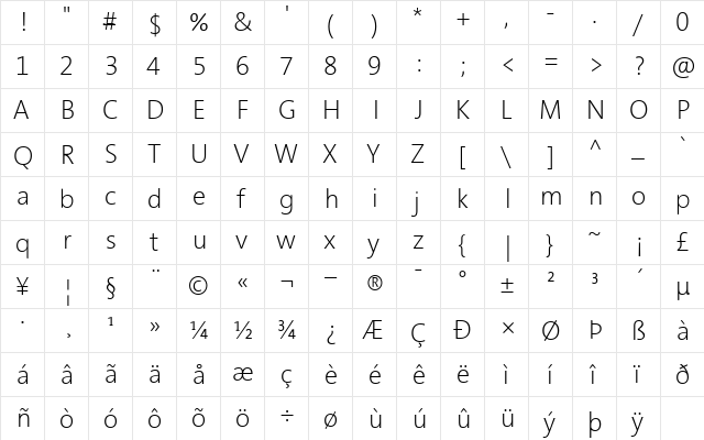 Segan Light font glyphpreview