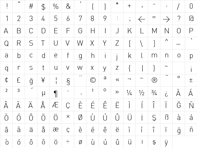 DINLight Regular font glyphpreview