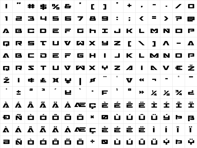 Trans-America Expanded Expanded font glyphpreview